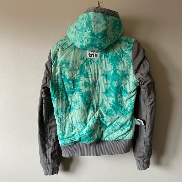 TNA Vintage Grey Bomber Jacket Teal Tie Dye Lining - Picture 3 of 11
